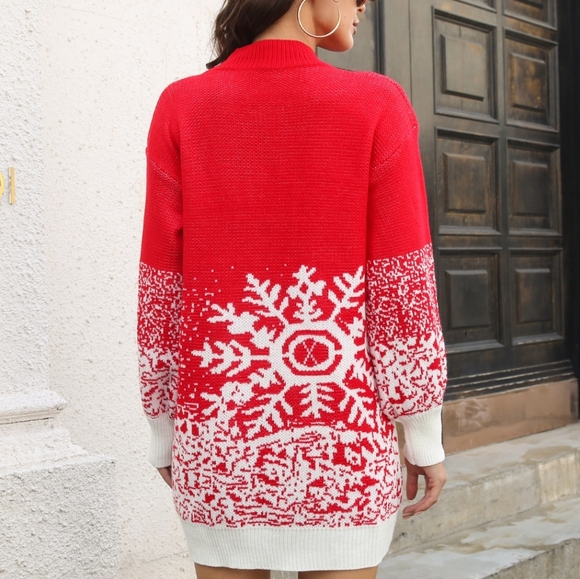 Red Snowflake Sweater Dress - Picture 3 of 6